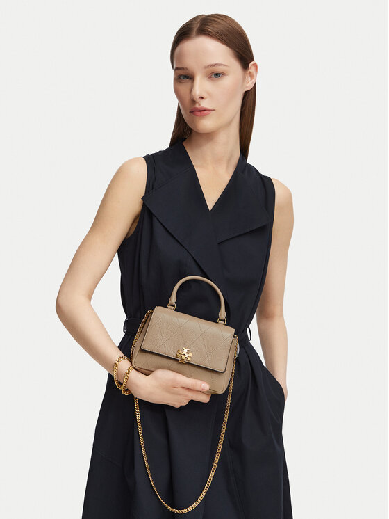 Tory Burch Kabelka Tory Burch Charlie Quilted Mini Top Handle Chain Wallet 186032 Béžová