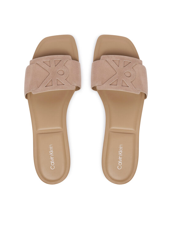 Calvin Klein Papucs Calvin Klein Square Flat Sndl Embl Suede HW0HW03055 Bézs