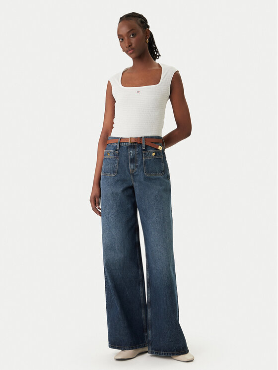 Tommy Jeans Tommy Jeans Τοπ Smock Seersucker DW0DW22220 Λευκό Slim Fit