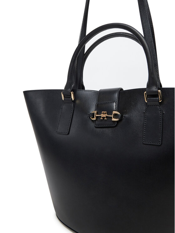 Tommy Hilfiger Дамска чанта Tommy Hilfiger Heritage Leather Tote AW0AW17209 Черен