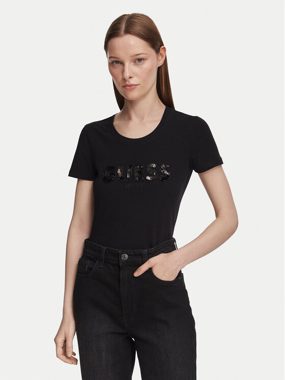 Guess Guess Majica W5GI17 J1314 Črna Slim Fit