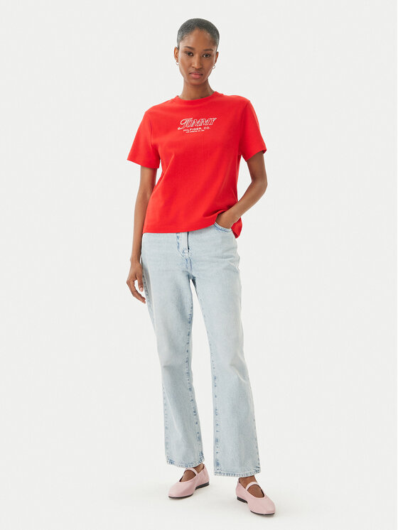 Tommy Hilfiger Tommy Hilfiger Camiseta Logo Interlock WW0WW48707 Rojo Regular Fit