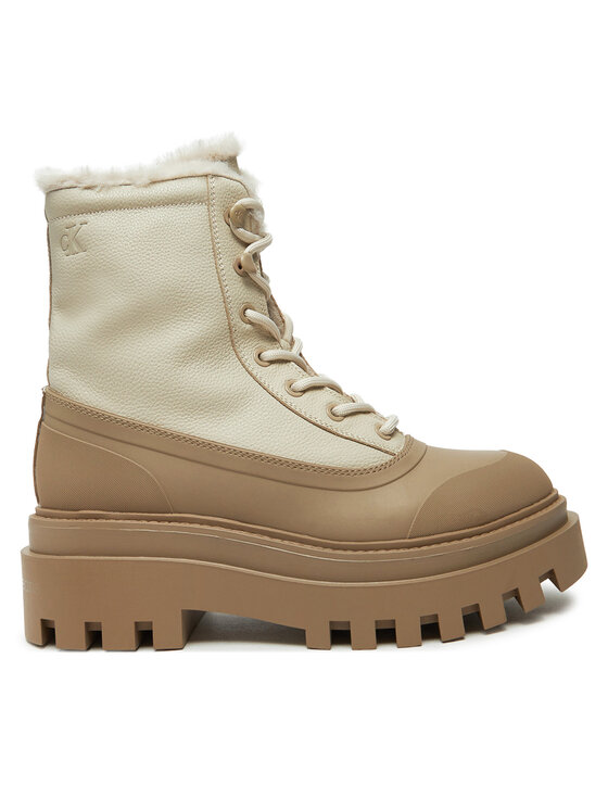 Calvin Klein Jeans Туристически oбувки Calvin Klein Jeans Flatform Lace Up Boot Padded YW0YW01557 Бежов