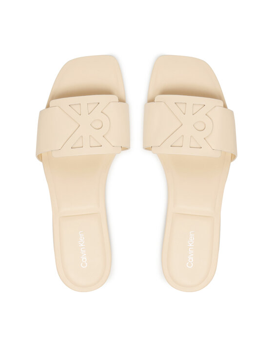 Calvin Klein Chanclas Calvin Klein Square Flat Sandal Emblem HW0HW03128 Écru