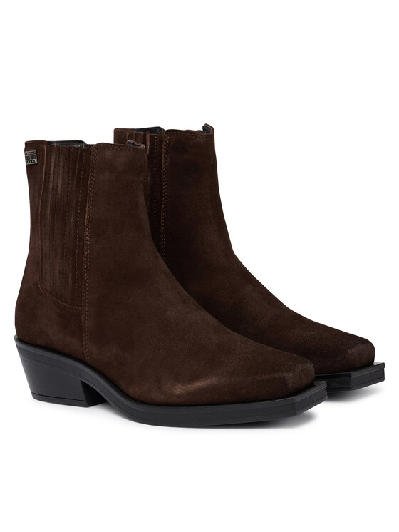 Tommy Jeans Īsie zābaki Tommy Jeans Tjw Suede Cowboy Boots EN0EN03142 Tumši brūna