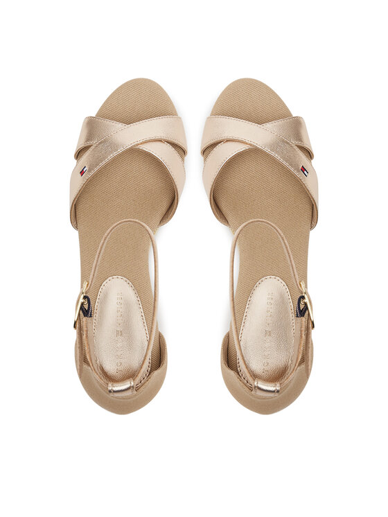 Tommy Hilfiger Sandály Tommy Hilfiger Flag Metallic Mid Wedge Espad FW0FW08810 Béžová