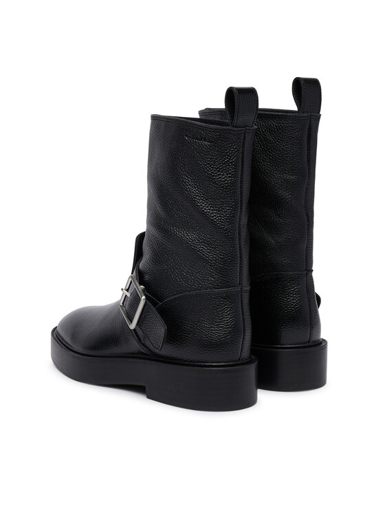 Calvin Klein Botki Calvin Klein Conc Welt Mid Biker Boot Lth HW0HW03212 Czarny