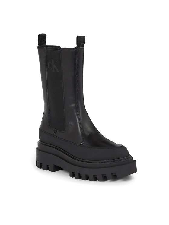 Calvin Klein Jeans Kotníková obuv s elastickým prvkem Calvin Klein Jeans Flatform Chelsea Boot Lth Wn YW0YW01111 Černá