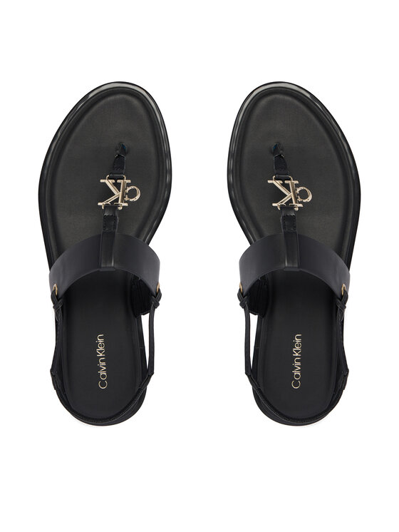 Calvin Klein Sandály Calvin Klein Round Flat Sndl Thong Lth Hdw HW0HW02926 Černá