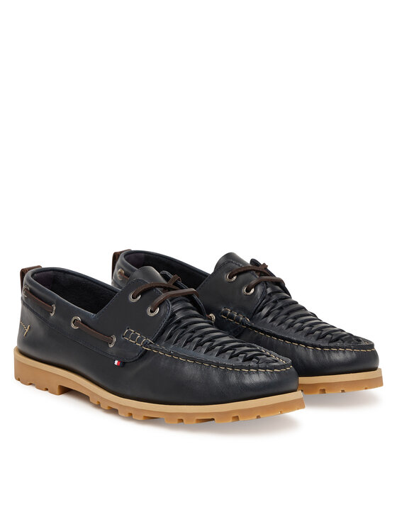 Tommy Hilfiger Półbuty Tommy Hilfiger Hilfiger Braided Lth Boat Shoe FM0FM05892 Granatowy