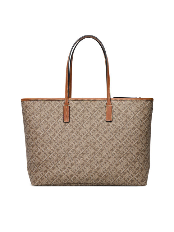 Tommy Hilfiger Τσάντα Tommy Hilfiger Th Monoplay Leather Tote AW0AW17416 Ανοιχτό μπεζ