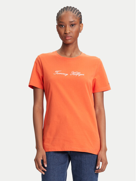 Tommy Hilfiger Tommy Hilfiger T-shirt Script WW0WW45746 Narančasta Regular Fit