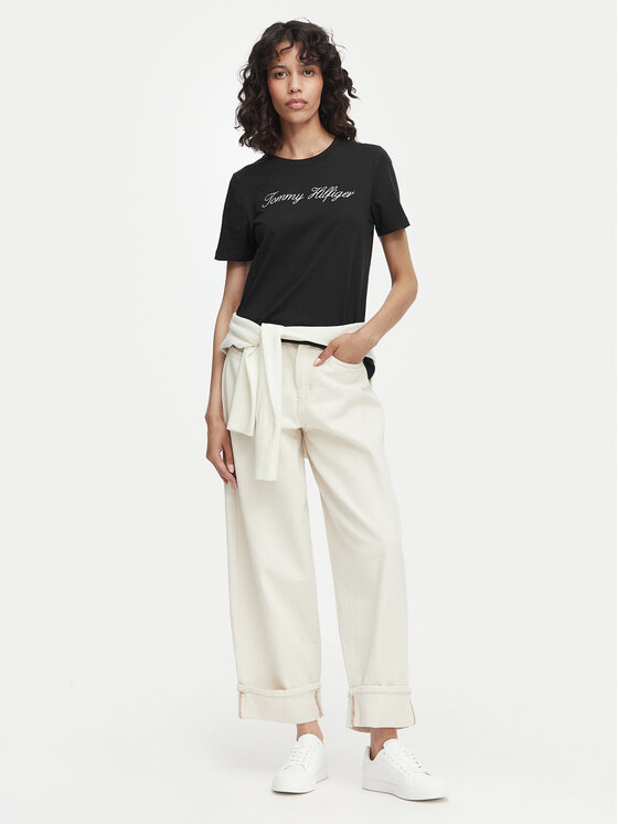 Tommy Hilfiger Tommy Hilfiger Majica Script WW0WW43459 Črna Regular Fit
