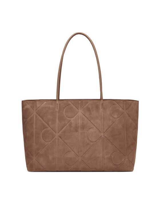 Calvin Klein Torebka Calvin Klein Emblem Aop Embossed Suede Tote LV04F3334G Beżowy