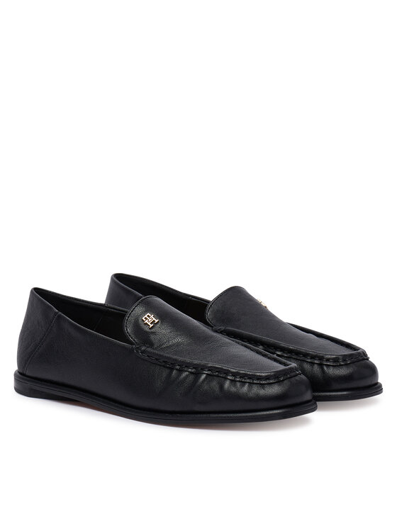 Tommy Hilfiger Loaferke Tommy Hilfiger Leather Ruched Toe Loafers FW0FW09250 Črna