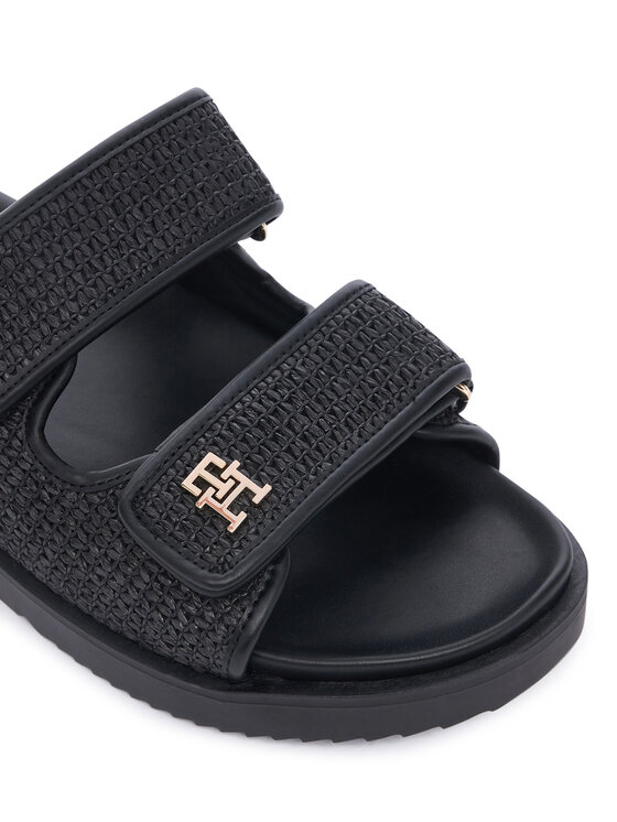 Tommy Hilfiger Klapki Tommy Hilfiger Double Strap Raffia FW0FW09122 Czarny