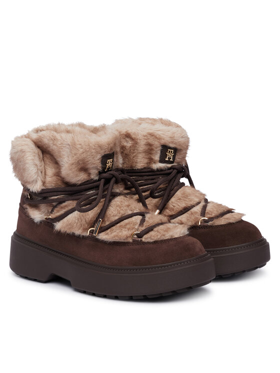 Tommy Hilfiger Botas de nieve Tommy Hilfiger Fur Suede Lace-Up Snow Boot FW0FW09545 Marrón