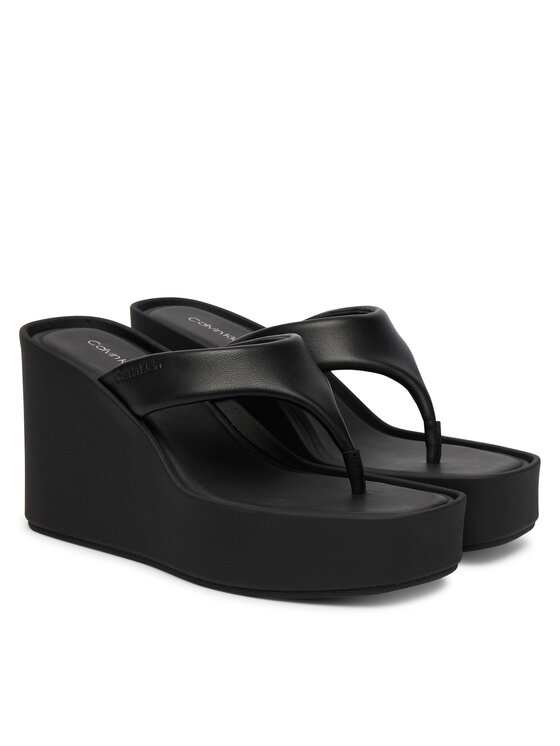 Calvin Klein Šlepetės per pirštą Calvin Klein Wedge 70 Sndl Thong Lth HW0HW02880 Juoda