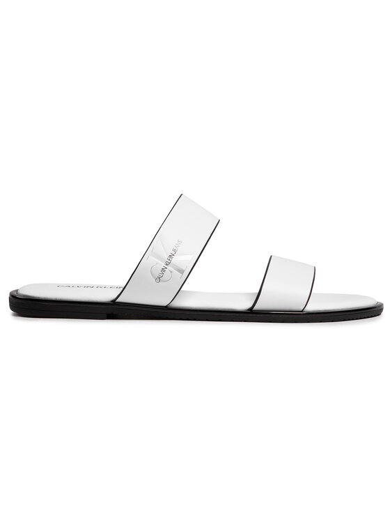 Calvin Klein Jeans Natikači Calvin Klein Jeans Flat Sandal Twostraps Lth YW0YW00026 Bela