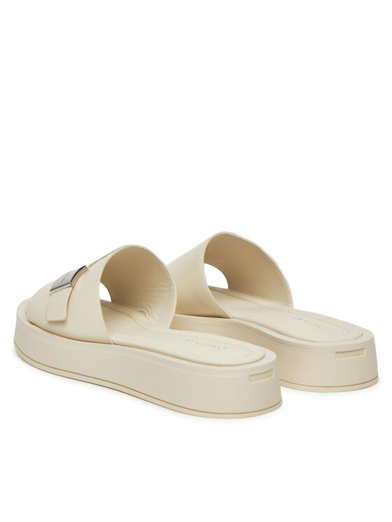 Calvin Klein Natikači Calvin Klein Flatform Slide W/Ck Hw - Lth HW0HW02368 Écru