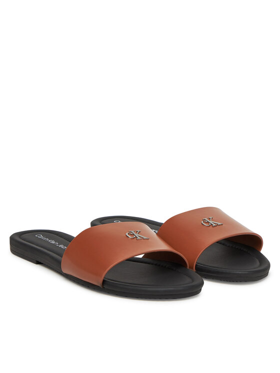 Calvin Klein Jeans Natikači Calvin Klein Jeans Flat Sandal Slide Mg YW0YW01697 Rjava