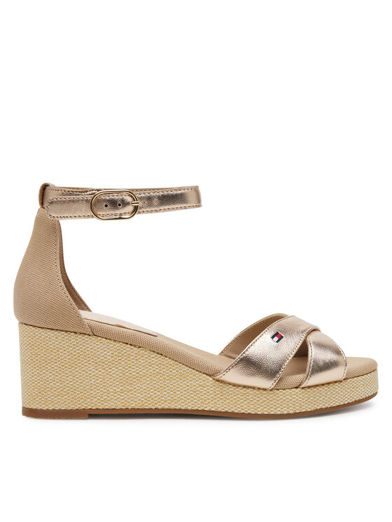 Tommy Hilfiger Sandály Tommy Hilfiger Flag Metallic Mid Wedge Espad FW0FW08810 Béžová