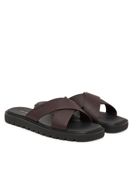 Calvin Klein Klapki Calvin Klein Sq Molded Sandal Xcross Lth HM0HM02235 Brązowy