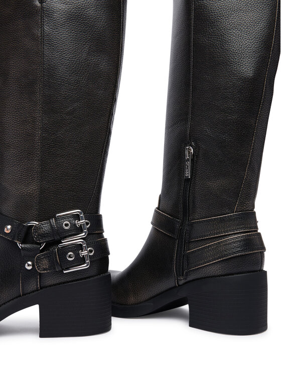 Guess Kozaki Guess FLTMAT LEA11 Czarny