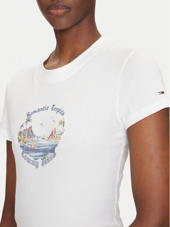 Tommy Jeans Tommy Jeans Póló Romance DW0DW21342 Ekru Slim Fit