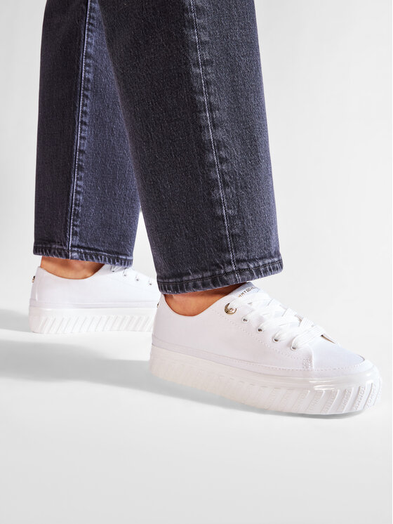 Tommy Hilfiger Tenisky Tommy Hilfiger Shiny Flatform Vulc Sneaker FW0FW05536 Bílá
