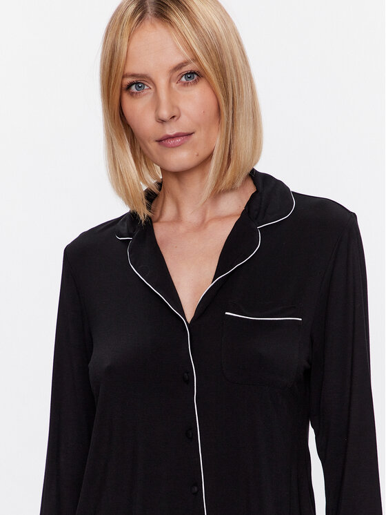 Hunkemöller Hunkemöller Zgornji del pižame Jacket 201739 Črna Regular Fit