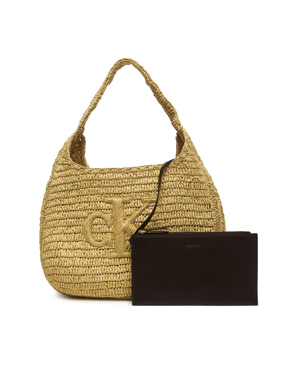 Calvin Klein Дамска чанта Calvin Klein Bold Ck Raffia Lg Shoulder Bag LV04F3448G Бежов