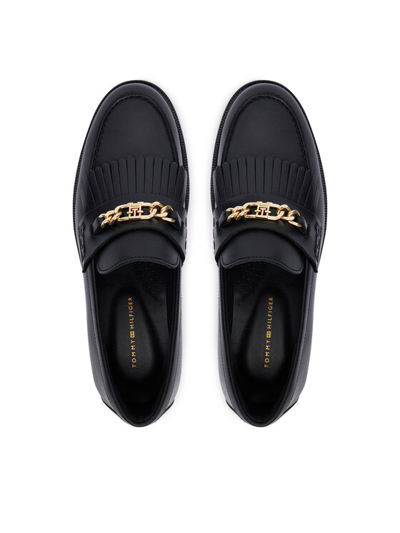 Tommy Hilfiger Čevlji brez vezalk Tommy Hilfiger Th Chain Fringe Leather Loafer FW0FW09668 Črna