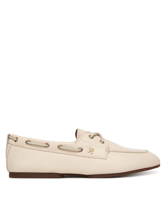 Tommy Hilfiger Zapatos hasta el tobillo Tommy Hilfiger Th Sleek Leather Boat Shoe FW0FW09148 Écru