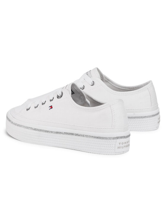 Tommy Hilfiger Kedai Tommy Hilfiger Glitter Detail Flatform Sneaker FW0FW05013 Balta