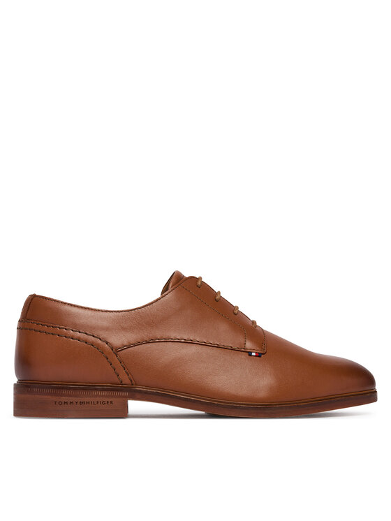 Tommy Hilfiger Pusbačiai Tommy Hilfiger Hilfiger Leather Dress Shoe FM0FM05777 Ruda