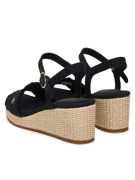 Tommy Hilfiger Sandale Tommy Hilfiger Mid Woven Wedge Espad Fringe FW0FW09470 Negru