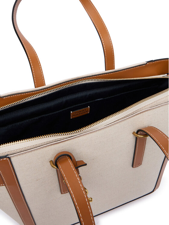 Tommy Hilfiger Rankinė Tommy Hilfiger Th Script Tote Canvas AW0AW18829 Kreminė