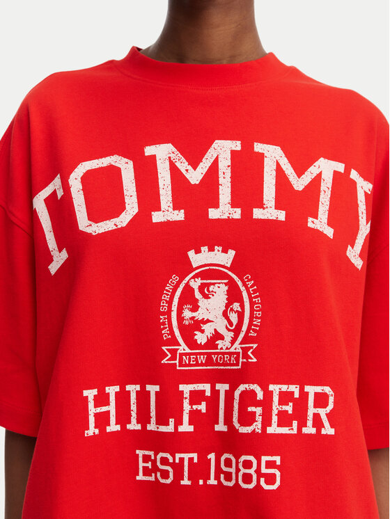 Tommy Hilfiger Tommy Hilfiger Camiseta Varsity Crest WW0WW50940 Rojo Oversize