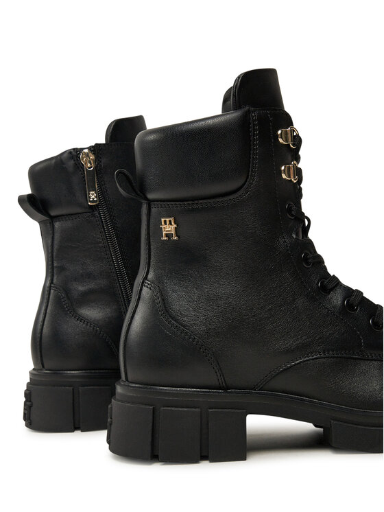 Tommy Hilfiger Pohodni čevlji Tommy Hilfiger Lace-Up Biker Leather FW0FW08167 Črna