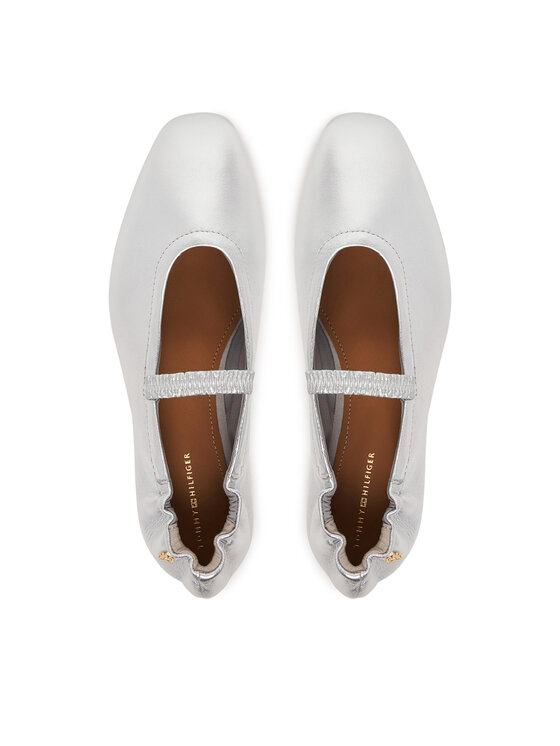 Tommy Hilfiger Baleríny Tommy Hilfiger Silver Lth Ellastic Ballerina FW0FW09466 Stříbrná
