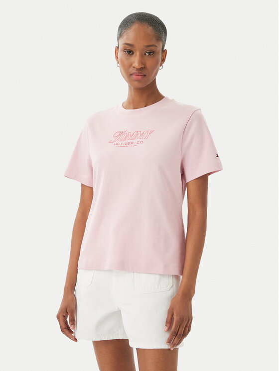 Tommy Hilfiger Tommy Hilfiger Camiseta Logo Interlock WW0WW48707 Rosa claro Regular Fit