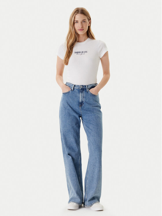 Tommy Jeans Tommy Jeans T-shirt Logo Pointelle DW0DW20899 Écru Slim Fit