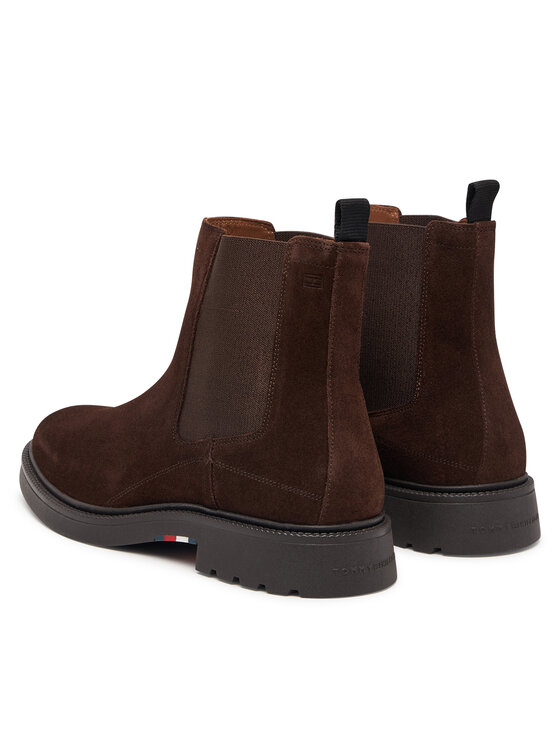 Tommy Hilfiger Členková obuv s elastickým prvkom Tommy Hilfiger Corporate Casual Suede Chelsea FM0FM05952 Hnedá