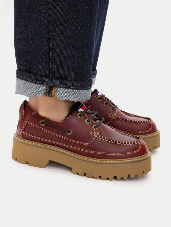 Tommy Jeans Polobotky Tommy Jeans Archive '01 Boat Shoe Leather EN0EN03003 Bordó