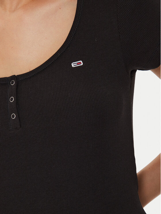 Tommy Jeans Tommy Jeans Póló Henley DW0DW18669 Fekete Slim Fit