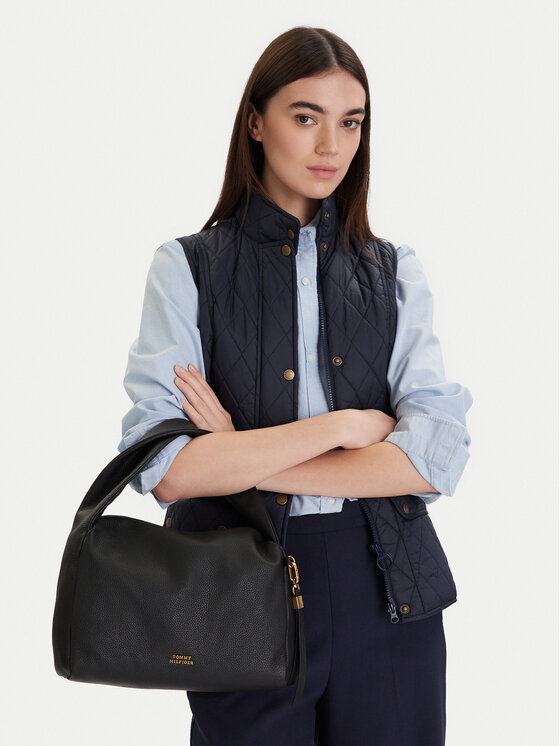 Tommy Hilfiger Soma Tommy Hilfiger City Leather Shoulder Bag AW0AW18152 Melns