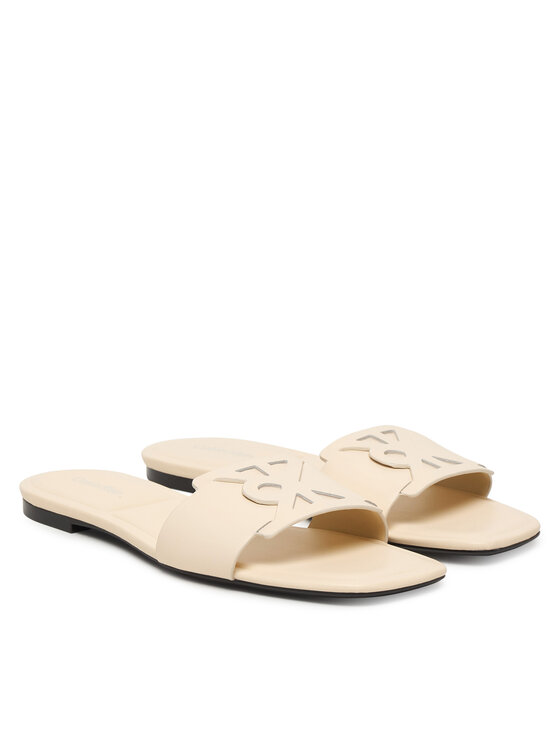 Calvin Klein Chanclas Calvin Klein Square Flat Sandal Emblem HW0HW03128 Écru