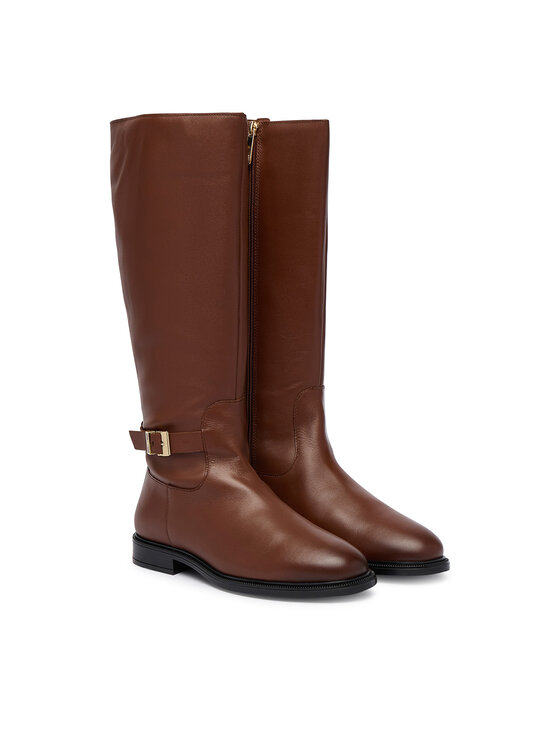 Tommy Hilfiger Kozaki Tommy Hilfiger Th Buckle Leather Knee Boot FW0FW09572 Brązowy