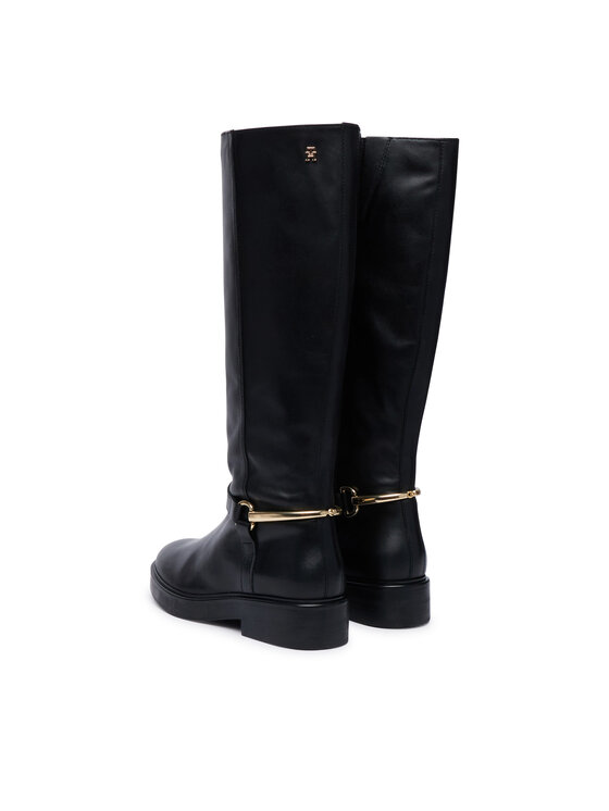 Tommy Hilfiger Čižmy vo vojenskom štýle Tommy Hilfiger Th Stud Leather Knee Riding Boot FW0FW09608 Čierna
